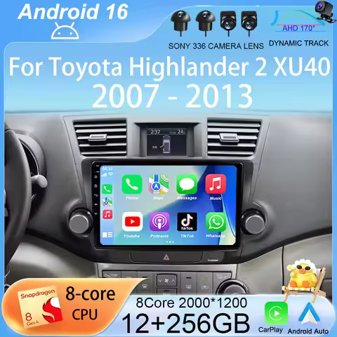 Android 16 4G LTE Carplay DSP Car Radio for Toyota Highlander 2 XU40 2007 - 2013 Stereo Multimedia V
