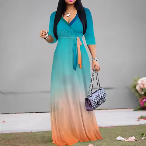 Women's Plus Size Maxi Dresses 3/4 Sleeves Valentine's Day Long Dress Heart Printed Swing Dress with