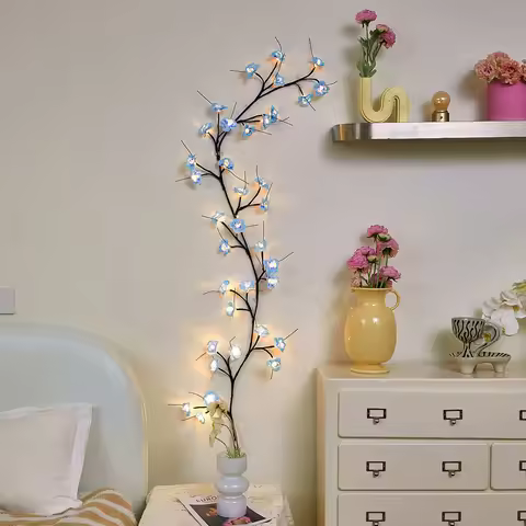 LED Branch Light with Remote Control Flower String Lights USB Plug In Artificial Flower Vine Light f