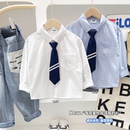 Children White Shirt New Style Medium Big Boy Boy Long Sleeve Handsome Shirt