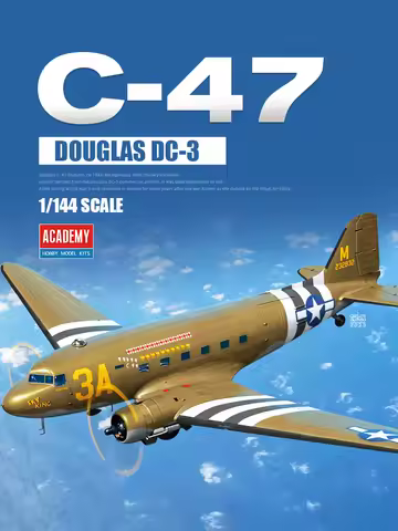 Academy Assembled Aircraft Model Kit 12633 C-47 Douglas, Air Train Transporter 1/144