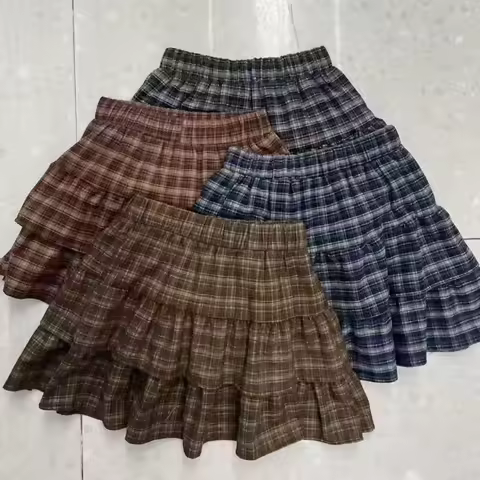 Ladies Plaid Checkered A Line Mini Skirt Y2K Harajuku High Waist Short Skirt Preppy Vintage Streetwe