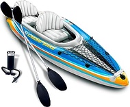 Sunlite Sports 2-Person Inflatable Kayak with Aluminum Oars (136" x 33"), High Output Air Pump and Storage Bag, Double Tandem Kayak for Adults, Two Person Canoe and Kayack