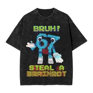 Bruh 67 Fun Brainrot Meme Men's Fashion Aesthetic Pattern Washed Printed T-shirt