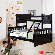 Queen / King + Single Size Fully Solid Wood Double Decker Bed Frame/ Wooden Bedframe / Wooden Bed Bed / Adult Bedframe / Large Bed / Homestay Bed / Master Bedroom Bed / Katil Kayu