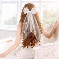 KISSFENY Bridal Hair Bow Veil, Elegant Embellished Veil, Accessory Hair Clip Two Tier Bow Veil Brida