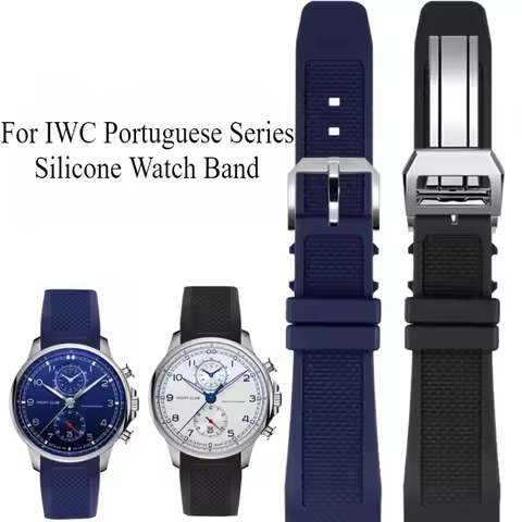 Flexible Comfortable-wearing Silicone Watch Strap Black Blue for IWC Portuguese Series IW390503 IW39