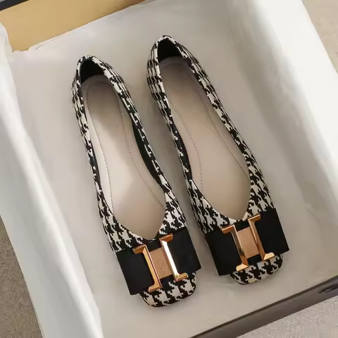 Square Toe Flat Shoes for Women's Spring Metal Buckle Shallow Mouth Women's Shoes Large Size 44 45 4