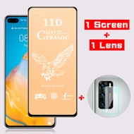 2-In-1 Soft Ceramic Matte Full Tempered Glass + Camera Lens For Huawei P20 P30 Lite Nova 3i 5T 7i Y7P Honor 8X Y7a Y9 Y7 Pro Prime 2019 Y5P Y6P Y6s Y9s Carbon Fiber Screen Protector Film