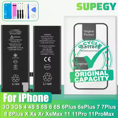 SUPEGY 0 Cycles Brand New Battery For iPhone 3G 4 4S 5S SE 6 6S 7 8 Plus X Xr Xs Max Phone Replaceme