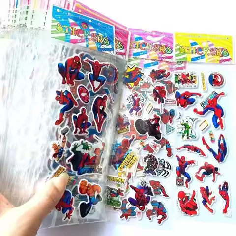 6/12PC Spiderman Stickers toys 3D Children's Anime Cartoon Bubble Paste Thicken The Reward Stickers 