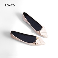 Lovito Elegant Plain Pointed Comfortable Soft Sole Commuting Wear Low Heels Black Ballet Flats for W