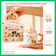 Cute birthday cake-shaped ceramic cup, capacity 380ml with spoon and box, suitable as a very chill g