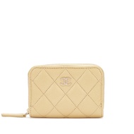 Chanel Mustard Yellow Quilted Caviar Card Holder Pale Gold Hardware