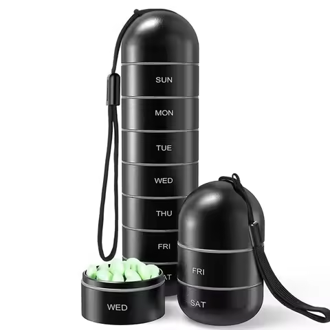 Metal portable medicine boxes 7 days a week Aluminum Alloy Waterproof Case Pill Capsule Holder With 