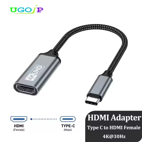 UGOjP Type C to HDMI Adapter Cable 4K@60Hz / 4K30Hz USB C Male to HDMI Female Converter Cable for La