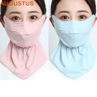 AUGUSTUS Sunscreen Mask, Solid Color Hanging Ear Ice Silk Mask, Scarf Neck Sunscreen Ice Silk Face Mask Summer