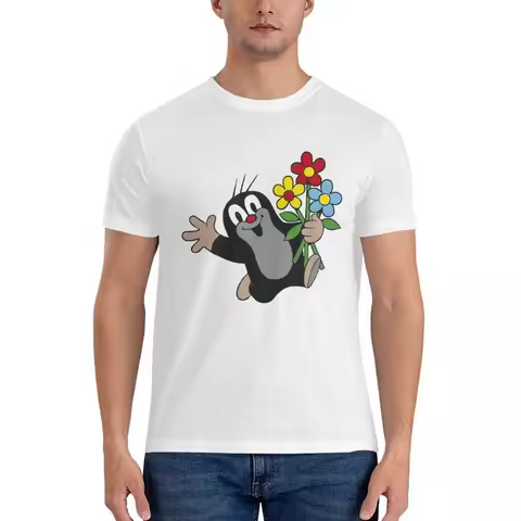 Cute Happy Mole Krtek T-Shirt for Men Cotton Plus Size T Shirts Men's Short Sleeve Round Neck Summer