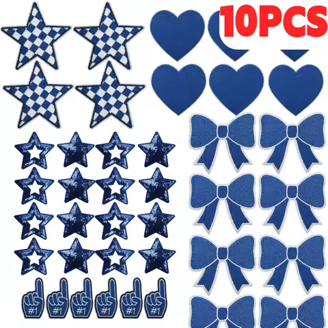 10PCS Wholesale Blue Element Love Lightning Embroidery Patches Star Bow Design Cheerleader Game Day 