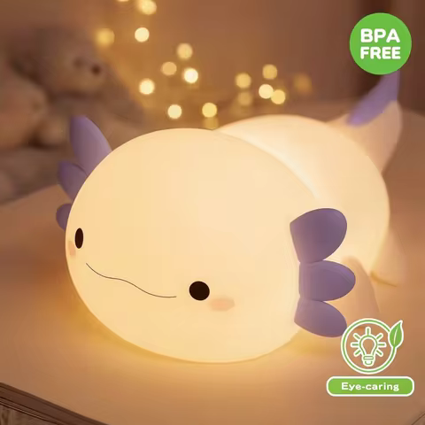 Night Light for Kids,Cute Purple Axolotl Lamp ,LED Squishy Nursery Nightlight, Soft Silicone Novelty