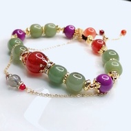 金銀財寶 Jinyin caibao天然和田玉黃口料桶珠/ 鴿血紅草莓晶/紫/