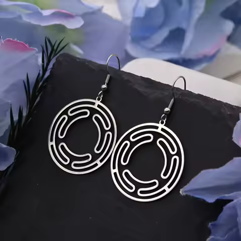 Kinitial Hekate Wheel Dangle Earrings Stainless Steel Triple Moon Strophalos Hecate Goddess Femme Wi
