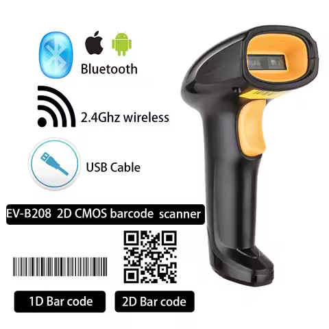 EVAWGIB EV-WJ08 Wireless 1D Barcode scanner EV-B208 Bluetooth 2D Barcode scanner QR Bar Code Reader 