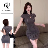 U Gonna S Short Sleeve Above The Knee Collar Stretchable Plus Size Cheongsam Dress