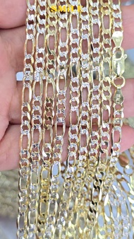 Set สร้อยคอเงินแท้ สร้อยข้อมือ 92.5% Italy ชุบ 2 กษัตริย์ ลาย Figaro 4x1mm.