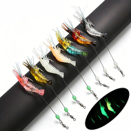 7pcs/lot 9cm/5g Luminous Shrimp Silicon Soft Artificial Bait with Hooks Swivels Anzois Para Pesca Sa