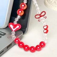 GANTUNGAN HP Kuaisu Official Store Beads Strap Handphone Hanger Red Love Beads. Aesthetic Cell Phone