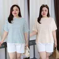 S350-0317 T-Shirt With A Boat Neck (Striped Pattern) Good Quality Stretch Fabric Oversized Style Str