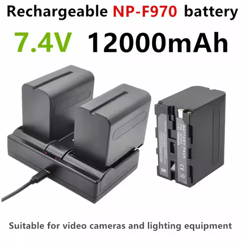 Rechargeable NP-F970 battery, 7.4V 12000mAh, suitable for cameras and NPF-960 lighting units