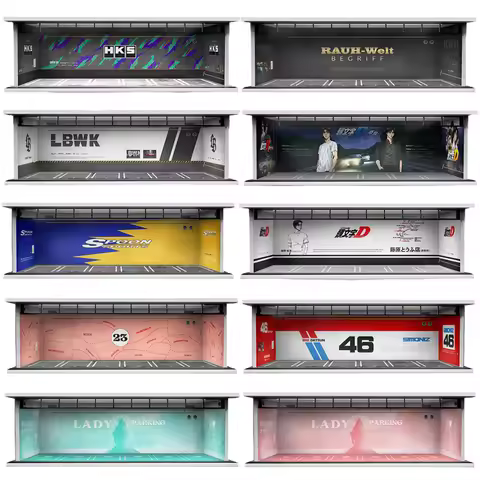 Car Garage Diorama Model Original Design 1:64 Anime-Themed LED Assembly Diorama Collection for Dieca