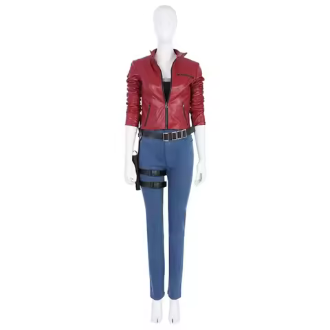 Womens Claire Redfield Costume with Red Jacket Claire Cosplay Pants Battle Outfits Halloween Uniform