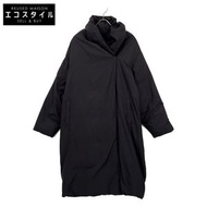 淺藍色印度黑色披肩領垂褶輕薄羽絨外套 F