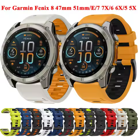 22 26mm Soft Silicone Quick Release Straps For Garmin Fenix 8 47mm 51mm/Fenix 7 7X Pro/Fenix 6X 6 Pr