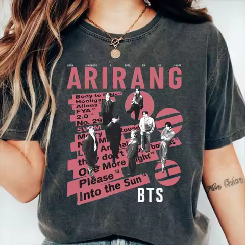2026 New BTS Arirang Unisex T-shirt Kpop Boy Band Oversize Retro 100%Cotton Fashion Men's Women's St