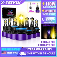 X-7SEVEN USA 2PCS 22000LM Yellow LED Bulbs H3 Led Bulb H4 H7 H11 H8 Super Bright Car Fog Lights 9006