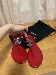 Chanel 正品涼鞋 大LOGO正紅 超靚