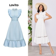 【In stock】Lovito Women Ruffle Lace Fabric Stitching Dress LBE02102 UCY2 HHIP XXFG 1BNP