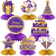 8PCS Purple Gold Birthday Decorations Honeycomb Centerpieces for Women Girls, Purple Happy Birthday 