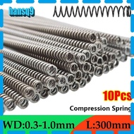 HANSQ 10Pcs Long Coil Spring, Length 300mm Y-type Compression Spring,  65Mn Spring Steel 0.3 0.4 0.5