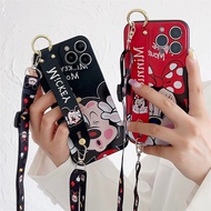 Cartoon Minnie Mickey Mouse Wrist Strap Phone Holder Stand Case For Huawei Y6 Y7 Y9 Prime 2019 2018 Y6S Y9S Casing Necklace Lanyard Soft Silicone Rope Cover