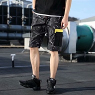 คาร์โก้ กางเกงวินเทจ กางเกงขาสั้นชาย เอวยางยืด ใส่สบายมาก แฟชั่น กางเกงผู้ชาย สีดำ M-3XL