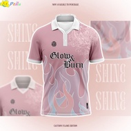 PL2 【GLOW FLAME】 Pink Retro Jersey Viral Murah Collar Unisex Sublimation 2023 T Shirt Short Sleeve Lelaki Perempuan Kanak Kanak Baju Raya Jersi Oversize Football