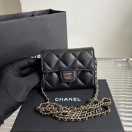 CHANEL / 香奈兒 cf款經典鏈條斜挎單肩包 迷你「小廢包」 黑金荔枝皮 25年晶片 公價2萬多 好價🉐