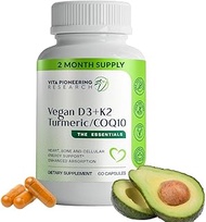 Vitamin D3 2000IU and K2 with Turmeric and COQ10 - Heart, Bone, Cellular Health Support with 10mg Av