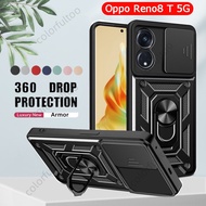Oppo Reno 8T 5G Casing For Oppo Reno8 T 5G 8 T Reno8T Luxury Slide Window Camera Lens Protection Phone Case Shockproof Armor Casing Bumper Hard Stand Holder Bracket Back Cover