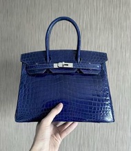 Birkin 30 寶石藍 銀扣 亮面鱷魚 square Q stamp